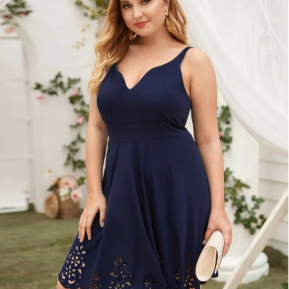 Plus Solid Navy Laser Cut Cami Dress - Picture 4 of 4